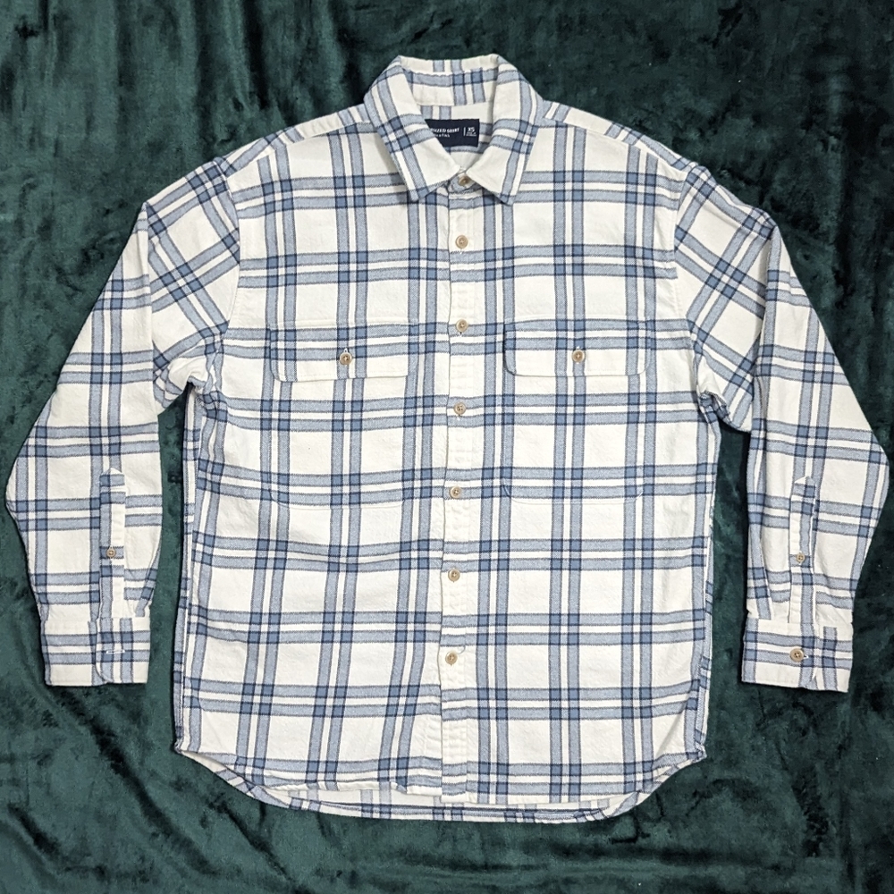 Abercrombie & Fitch 90s Oversized Button Down Flannel Blue/White Plaid
